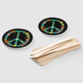 Hippie-Blumen-Friedenszeichen auf schwarzem Hinter Fächer (Non-assembled)