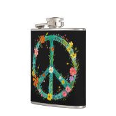 Hippie-Blumen-Friedenszeichen auf schwarzem Hinter Flachmann (Links)