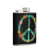 Hippie-Blumen-Friedenszeichen auf schwarzem Hinter Flachmann (Rechts)