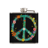 Hippie-Blumen-Friedenszeichen auf schwarzem Hinter Flachmann (Rückseite)