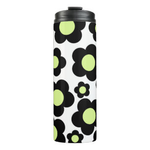 Hippie-Blumenmuster in schwarz und Neon-Grün mit P Thermosbecher