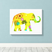 Hippie Bohemisch Floral Elephant Leinwanddruck (Insitu (Holzboden))
