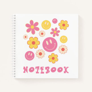 Hippie Boho Blume und Smile Retro Notizblock
