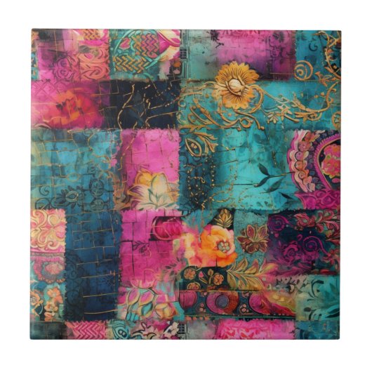 Hippie Boho Keramik Tile Fliese (Vorderseite)