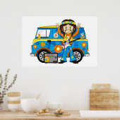Hippie Boy mit Gitarre und Camper Van Poster (Küche)