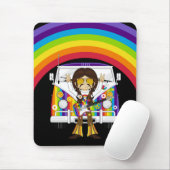 Hippie Boy mit Guitar & Camper Van Mousepad (Mit Mouse)