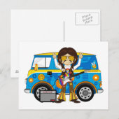 Hippie Boy mit Guitar & Camper Van Postkarte (Vorne/Hinten)
