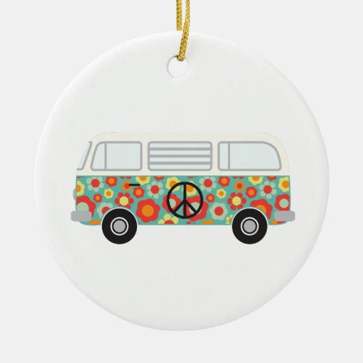 Hippie-Bus Keramik Ornament (Vorne)