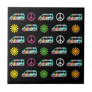 Hippie Bus Peace Sign 70er Black Fliese
