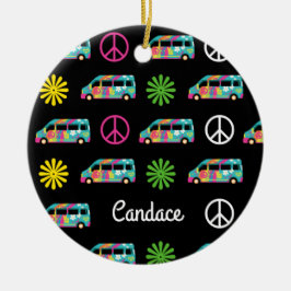 Hippie Bus Peace Sign 70er Keramik Ornament