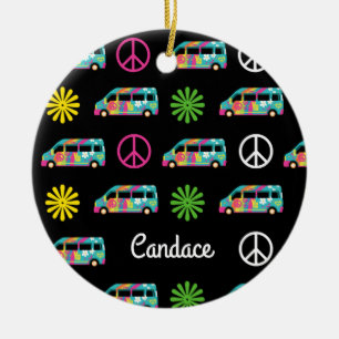 Hippie Bus Peace Sign 70er Keramik Ornament