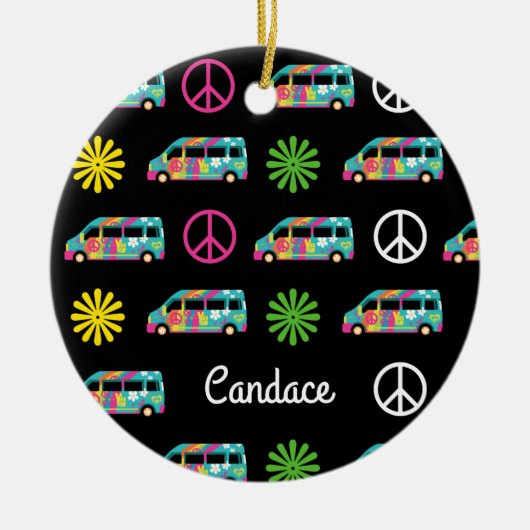 Hippie Bus Peace Sign 70er Keramik Ornament (Vorne)