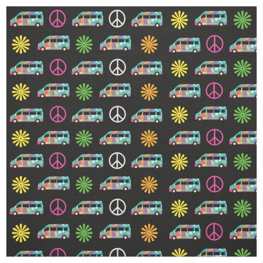 Hippie Bus Peace Sign 70er Stoff (Muster)