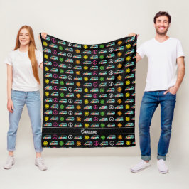 Hippie Bus Peace Signer 70er Personalisiert Black Fleecedecke