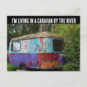 HIPPIE CAMPER TRAILER LEBEN MIT FLUSS POSTCARDS POSTKARTE