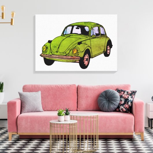 Hippie Car Zeichnend gezackte Canvas Leinwanddruck (Insitu (Wohnzimmer))