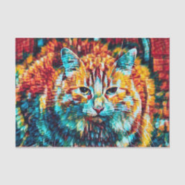 Hippie Cat Colorful Orange Psychedelic Groovy Seidenpapier
