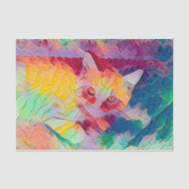 Hippie Cat Psychedelic Yellow Colorful Boho Popart Seidenpapier