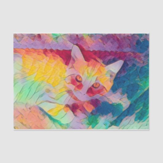 Hippie Cat Psychedelic Yellow Colorful Boho Popart Seidenpapier (Vorderseite)