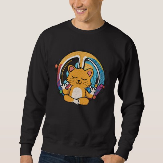 Hippie Cat Yoga Peace Sign  Feline Meditation Sweatshirt (Vorderseite)