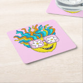Hippie Character Funny Happy Pink Retro Groovy Rechteckiger Pappuntersetzer (angewinkelt)