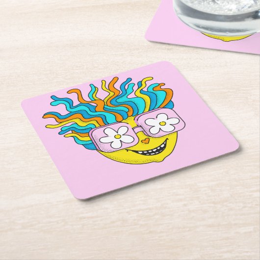 Hippie Character Funny Happy Pink Retro Groovy Rechteckiger Pappuntersetzer (angewinkelt)