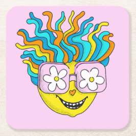 Hippie Character Funny Happy Pink Retro Groovy Rechteckiger Pappuntersetzer