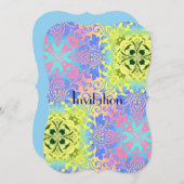 Hippie-Chic türkis-gelbes Aqua-Bohemian Einladung (Vorne/Hinten)