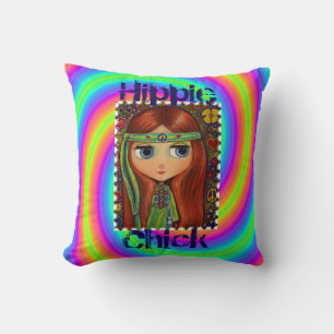 Hippie Chick 1960er Gefärbte Krawatte Big Eye Doll Kissen