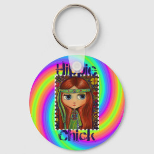 Hippie Chick 1960er Gefärbte Krawatte Big Eye Doll Schlüsselanhänger