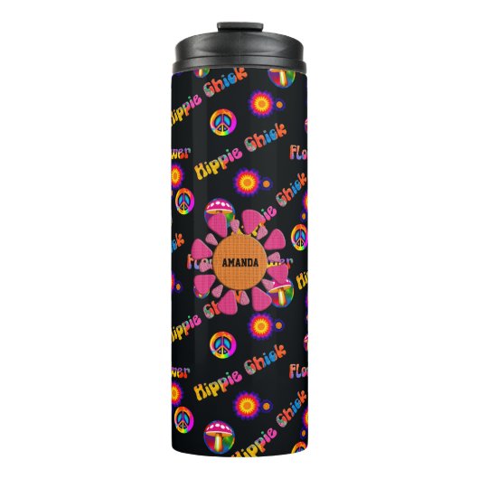 Hippie Chick Blume Power Frieden Personalisiert Thermosbecher (Vorderseite)