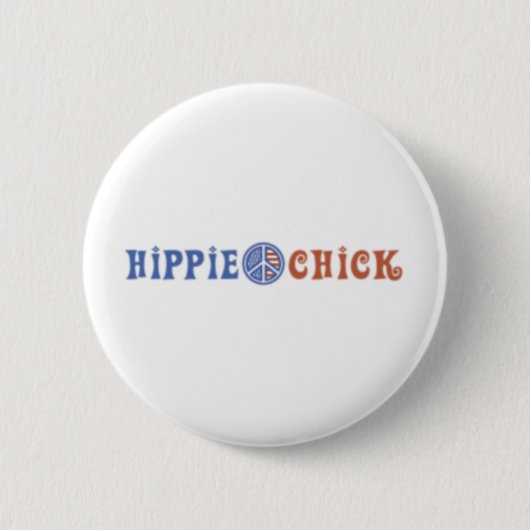 Hippie Chick mit Friedenszeichen Button (Vorderseite)