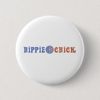 Hippie Chick mit Friedenszeichen Button