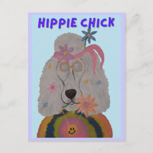 Hippie-Chick-Pudel-Flower-Child Einladungspostkarte