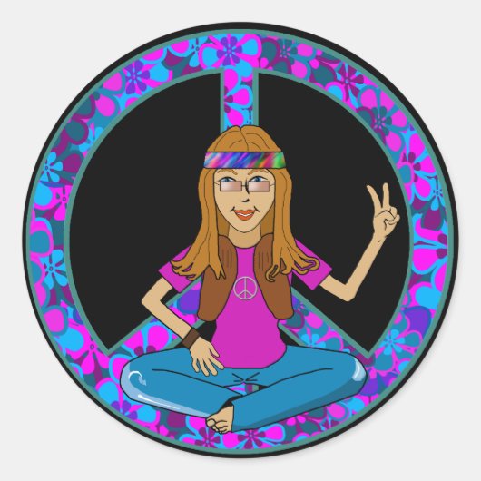Hippie Chick Runder Aufkleber (Vorderseite)