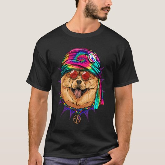 Hippie Chow Chow Tie Dye Peace Sign Psychedelic Do T-Shirt (Vorderseite)