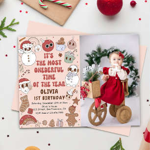 Hippie Christmas Onederful First Birthday Foto Einladung