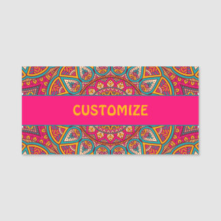 Hippie Colorful Pink Mandela 70er Boho Namensschild
