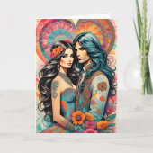 Hippie Couple mit psychedelischem Herzen Ankündigung (Vorderseite)