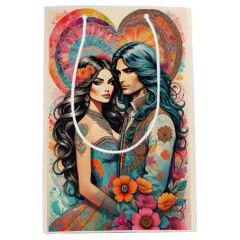 Hippie Couple mit psychedelischem Herzen Mittlere Geschenktüte