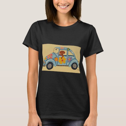 Hippie Dachshund in car  T-Shirt (Vorderseite)
