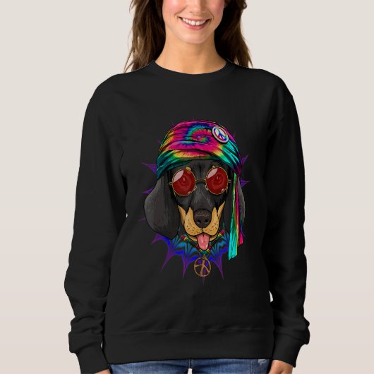Hippie Dachshund Tie Dye Peace Sign Psychedelic Do Sweatshirt (Vorderseite)