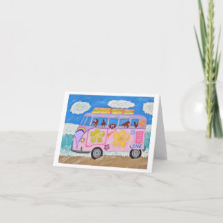 Hippie-Dachshunde im Flower-Child-Van am Strand Einladung