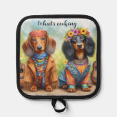 Hippie-Dackel Topflappen (Vorderseite)