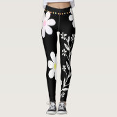 Hippie Daisy Chain Blume Boho Schwarz-weiß Yoga Leggings (Vorderseite)