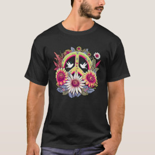 Hippie-Daisy-Friedenszeichen Retro-Blume Sonnenblu T-Shirt