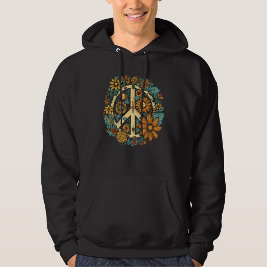 Hippie Daisy Peace Sign Retro Flower Sunflower Hoodie (Vorderseite)