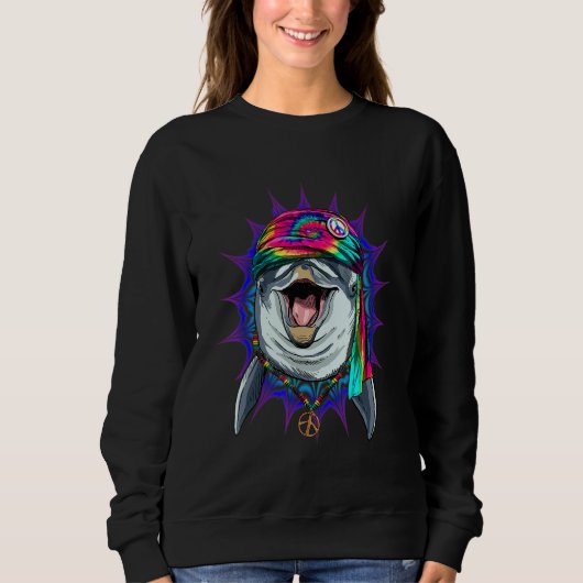 Hippie-Delfin-Tie-Dye-Friedenszeichen psychedelisc Sweatshirt (Vorderseite)