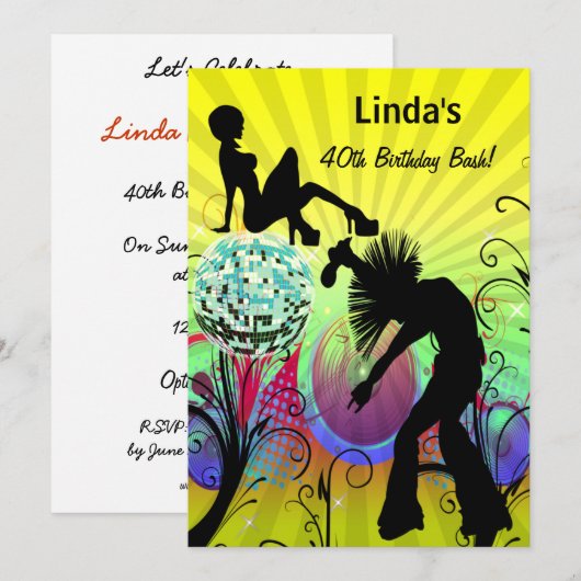 Hippie Disco Retro Party Einladung (Vorne/Hinten)