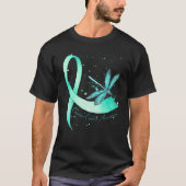 Hippie Dragonfly Aquamarin Ribbon Ovarialkarzinom T-Shirt (Vorderseite)